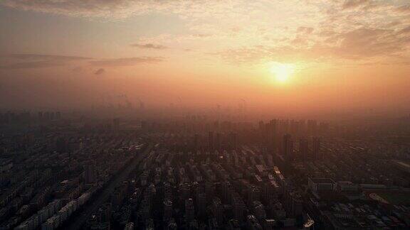 山东德州城市日落晚霞夕阳航拍 