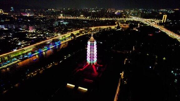 南京大报恩寺报恩塔夜景航拍