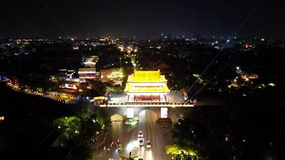 河南开封大梁门夜景灯光航拍