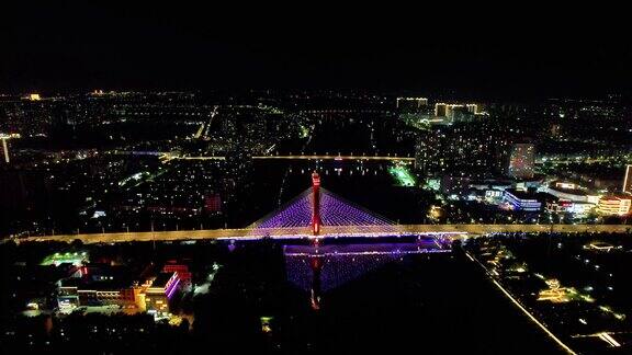 江苏宿迁宏基运河大桥夜景航拍