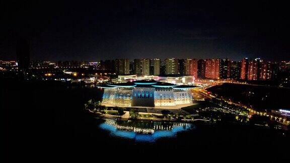 江苏无锡大剧院夜景灯光航拍