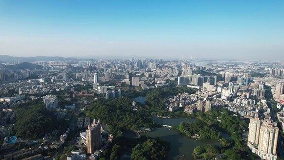 广东江门城市风光东湖公园航拍