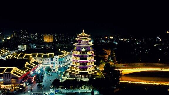 广东惠州合江楼夜景航拍