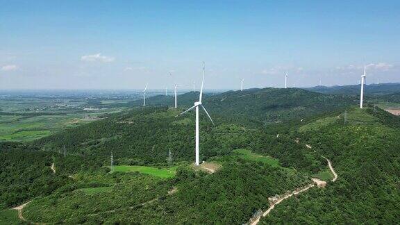 航拍高山风车发电能源