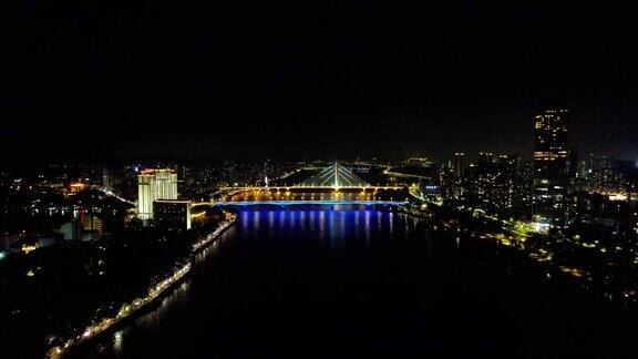 广东惠州东江两岸夜景航拍