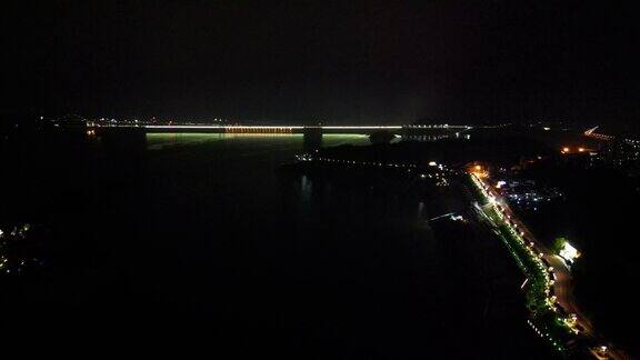 湖北三峡大坝夜景航拍