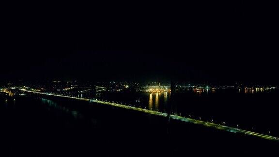 广东湛江海湾大桥夜景航拍