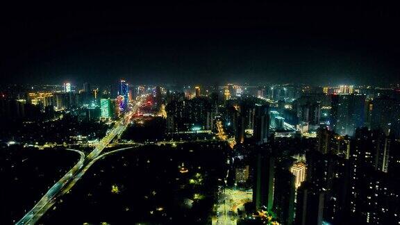 广东湛江高架桥交通枢纽夜景航拍
