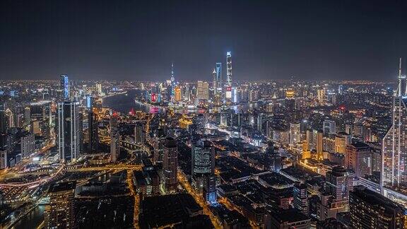 4K航拍上海静安夜景延时