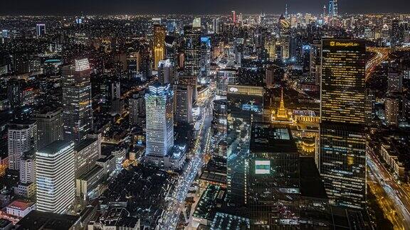 4K航拍上海静安CBD夜景延时