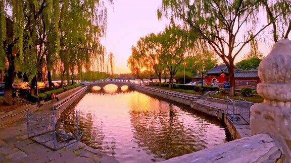 老北京古桥落日