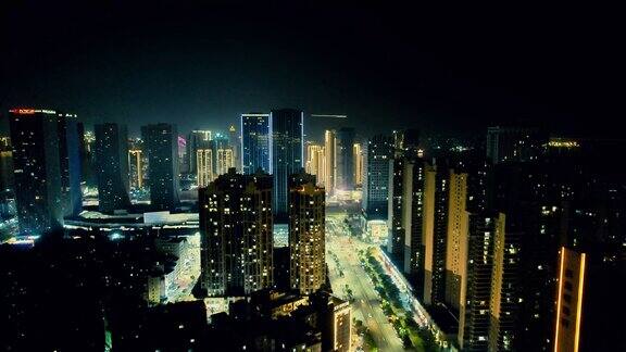 湛江城市夜景交通航拍