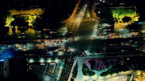城市夜景交叉路车辆行驶交通航拍
