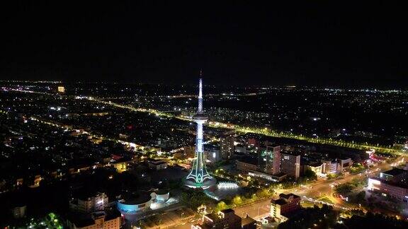 航拍山东东营城市夜景