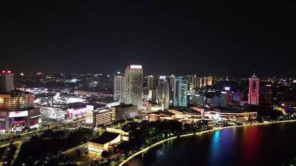 航拍宁波东门口时代广场夜景