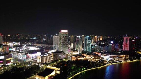 航拍宁波东门口时代广场夜景