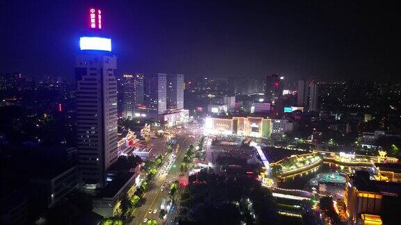 航拍山东济宁古运河夜景