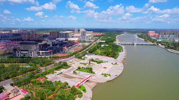 沾化城市风光徒骇河风景商业步行街航拍