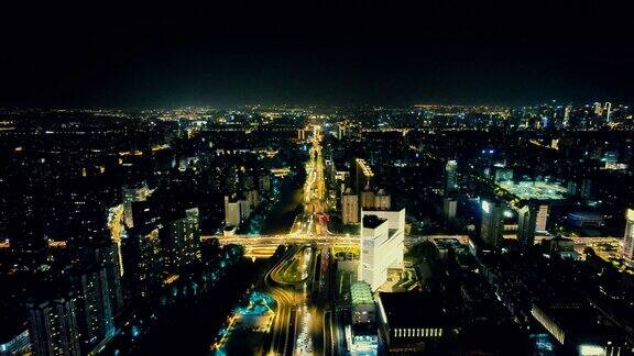 浙江杭州城市夜景交通航拍 
