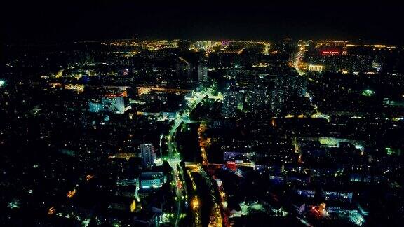 山东济宁城市夜景灯光航拍