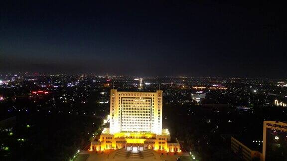 航拍东营市政府新世纪广场夜景