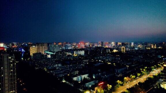 山东潍坊城市夜幕降临航拍