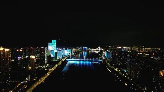 福建福州闽江夜景灯光航拍 