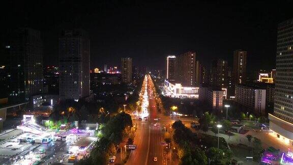 航拍山东泰安城市夜景