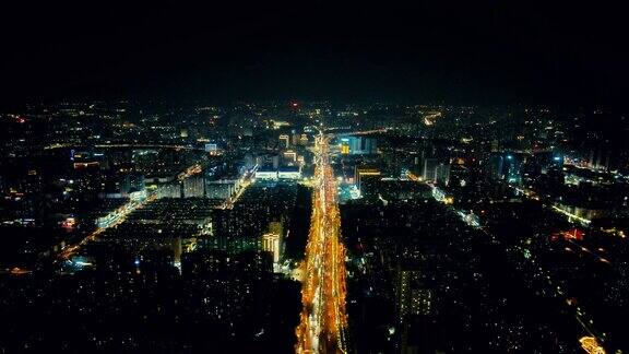河南郑州城市夜景交通航拍