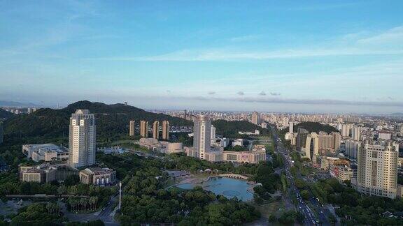 航拍台州市民广场水景公园