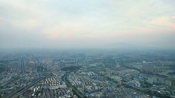 山东泰安城市清晨风光航拍