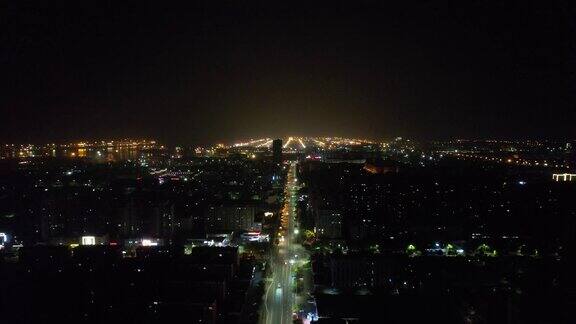 山东日照老城区夜景航拍