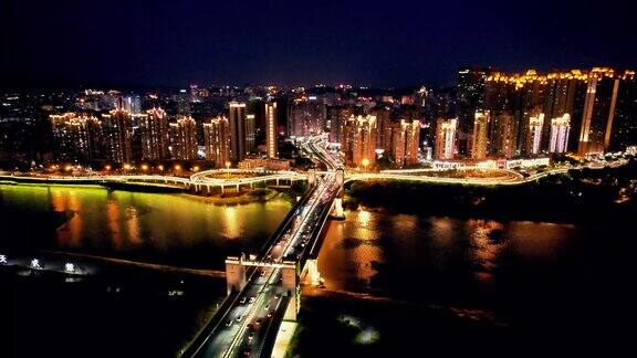 福建泉州晋江田安大桥夜景灯光航拍