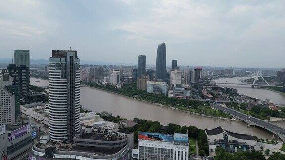 航拍浙江宁波城市风光宁波地标