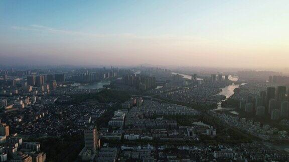 浙江绍兴城市清晨航拍