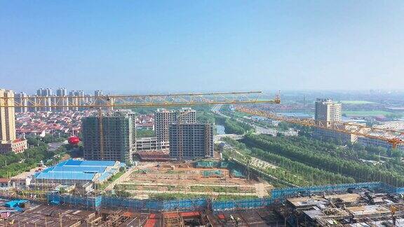 中国建筑工地工人建房盖楼高清航拍房地产业
