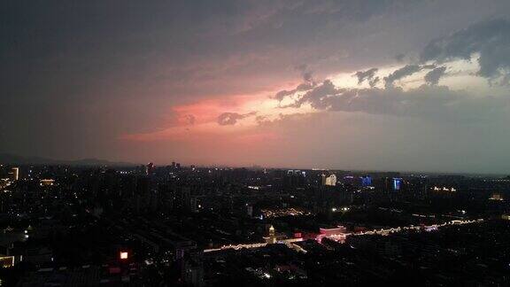航拍山东淄博城市夜景