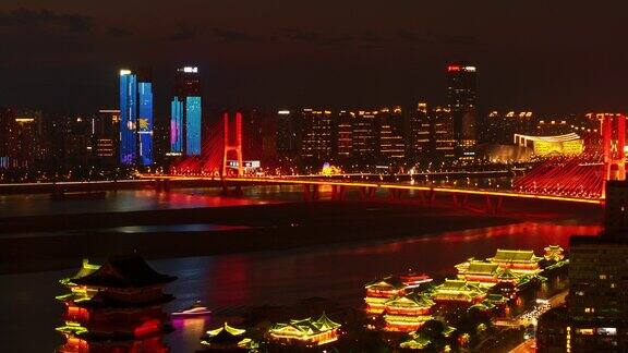 延时航拍南昌夜景八一大桥灯光风景「单镜」