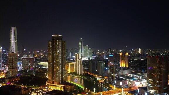 航拍天津城市夜景