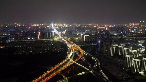 航拍河南郑州中州大道立交桥夜景