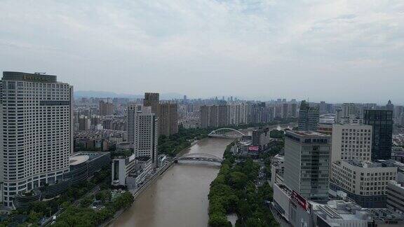 航拍浙江宁波城市风光宁波地标