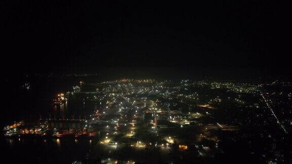 广东湛江港口码头夜景灯光航拍