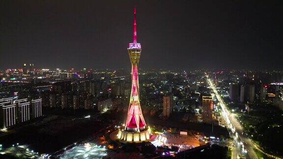 航拍河南郑州中原福塔夜景