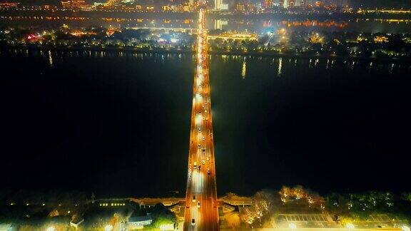 长沙湘江橘子洲大桥夜景航拍