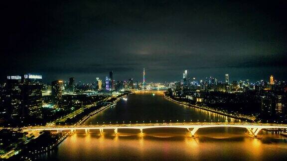 广州琶洲大桥夜景灯光航拍