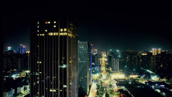 湛江城市夜景交通航拍