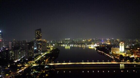航拍广东惠州地标建筑夜景