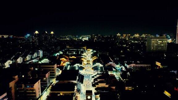 浙江宁波城市夜景鼓楼夜景航拍