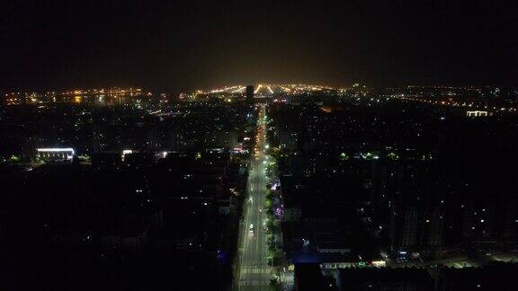 山东日照老城区城市夜景灯光航拍