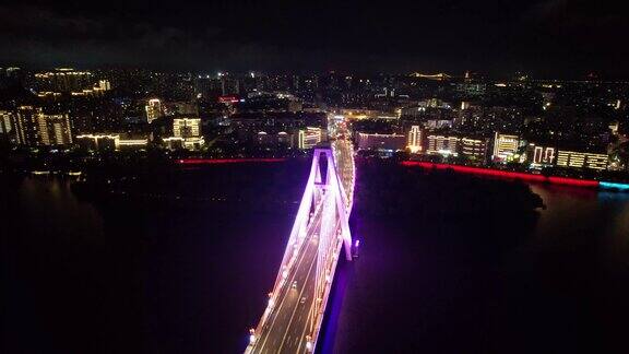 赣州飞龙大桥夜景灯光航拍